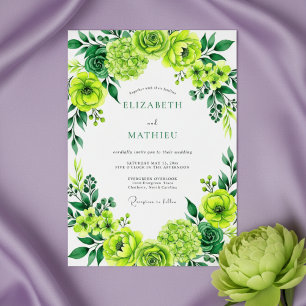 Invitation Mariage Floral Vert Citron Coup de Pinceau