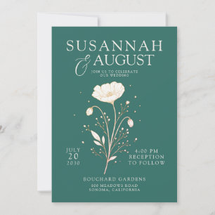 Invitation Mariage Floral Vert Émeraude Élégant