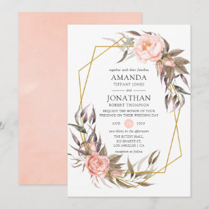 Invitation Mariage Floral vert et rose pâle