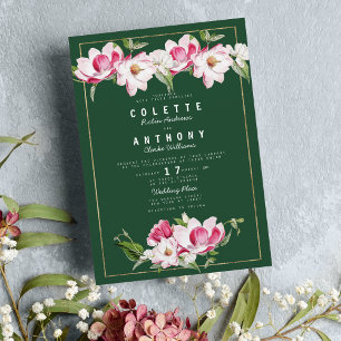 Invitation Mariage Floral Vert Forêt Rose or moderne