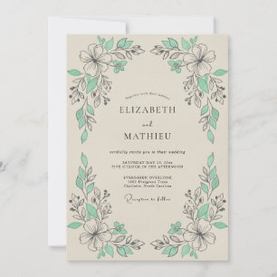 Invitation Mariage Floral Vert Menthe