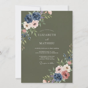 Invitation Mariage Floral Vert Olive Maussade