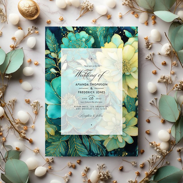 Invitation Mariage Floral vert or et émeraude (Créateur téléchargé)
