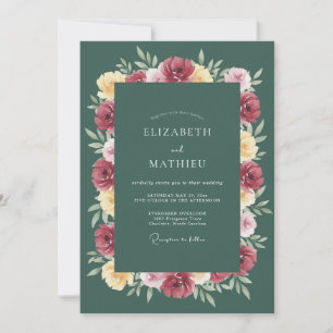 Invitation Mariage Floral Vert Profond