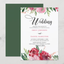 Mariage floral vert rose rouge Aquarelle