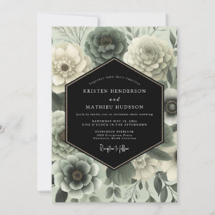 Invitation Mariage Floral Vert Sauge Atmosphérique