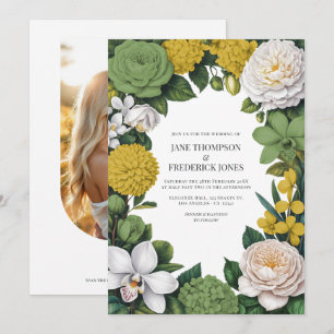 Invitation Mariage Floral Vert Sauge, Blanc et Or