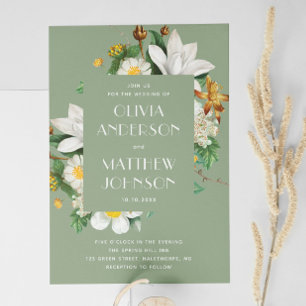 Invitation Mariage Floral Vert Sauge Jardin Extérieur + QR