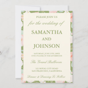 Invitation Mariage Floral Vert Sauge Moderne et Ivoire Antiqu