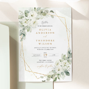 Invitation Mariage Floral Vert Sauge Or Blanc