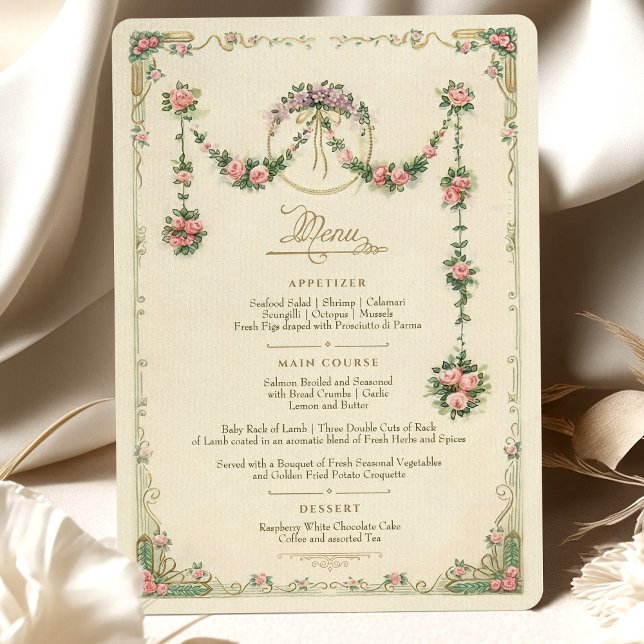 Invitation Mariage Floral victorien Menu Délicat Garland (Créateur téléchargé)