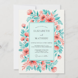 Invitation Mariage Floral Vif Mint Corail