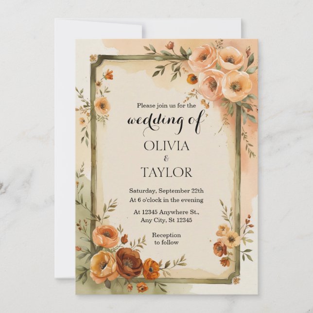Invitation Mariage Floral Vintage (Devant)