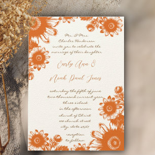 Invitation Mariage floral Vintage de corail profond orange br