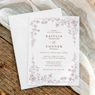 Invitation Mariage Floral Vintage Mauve Rose Français