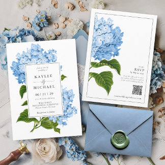 Invitation Mariage Floral Vintage Moderne Hydrangea Bleue