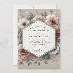 Invitation Mariage Floral Vintage Rose Poussiéreuse