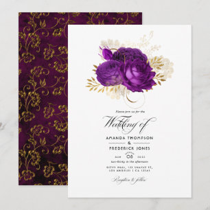 Invitation Mariage Floral Vintage Violet et Or