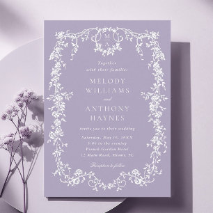 Invitation Mariage Floral Violet Classique Victorien Français