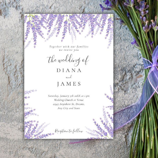 Invitation Mariage floral violet de lavande simple (Simple Lavender violet floral Wedding Invitation)
