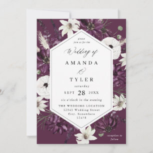 Invitation Mariage Floral Violet et Blanc - Violet V2