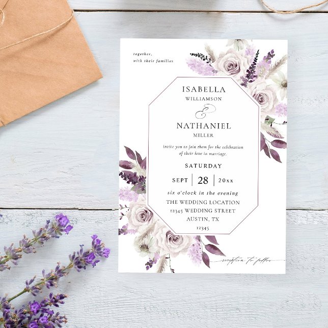 Invitation Mariage floral violet lavande (Créateur téléchargé)