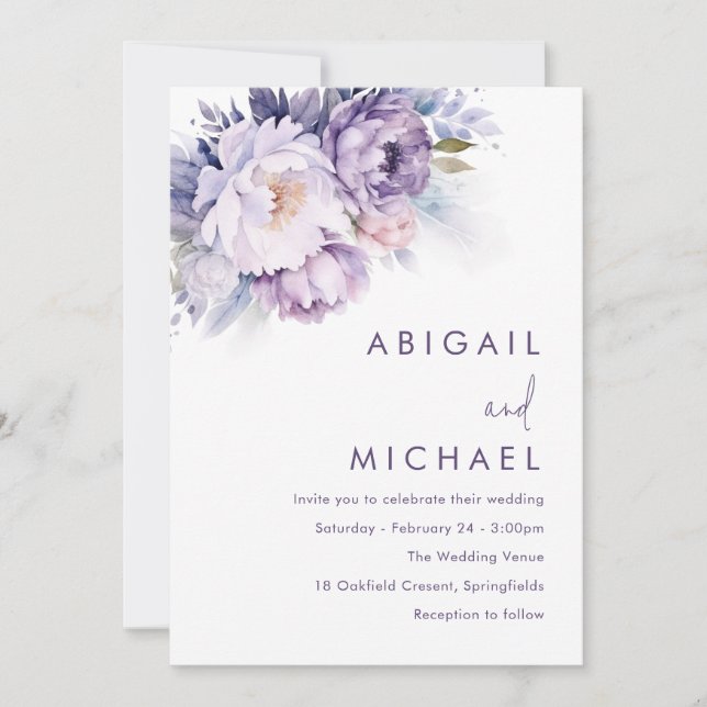 Invitation Mariage floral violet magique (Devant)