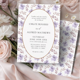 Invitation Mariage Floral Violet & Or Motif Bohème
