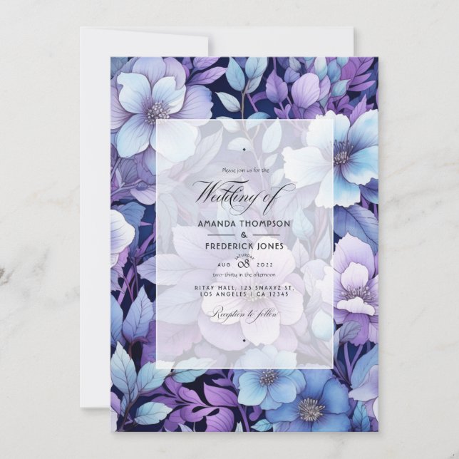 Invitation Mariage floral violet Wintry (Devant)