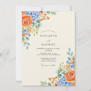 Invitation Mariage Floral Vivid Periwinkle Orange