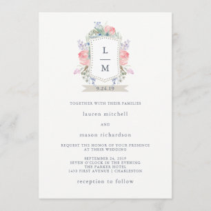 Invitation Mariage Floral Watercolor Crest