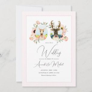 Invitation Mariage floral Whimsical Deer Couple