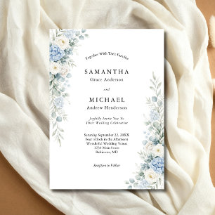 Invitation Mariage Florales Crème Blanche Bleu Poussiéreux