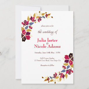 Invitation Mariage Florales d'Hibiscus Tropical Orange Brûlé