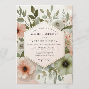 Invitation Mariage Flore Aquarelle Teintée de Sauge