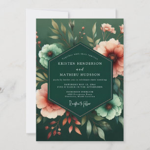 Invitation Mariage Flore de Pêche Émeraude