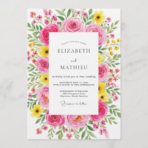 Invitation Mariage Flore Impressionniste Fuchsia