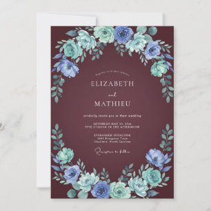 Invitation Mariage Florissant Bleu Turquoise Éthéré