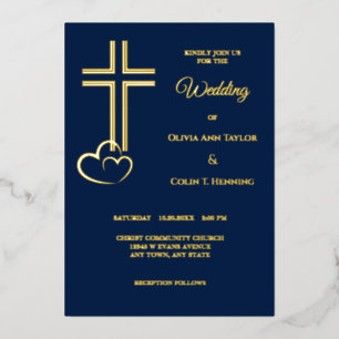 Invitation Mariage Foil Cross Hearts double ligne