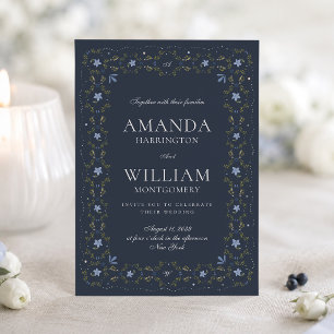 Invitation Mariage folklorique scandinave bleu marine