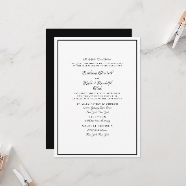 Invitation Mariage Formel Blanc & Noir Écriture Élégante (Devant/Arrière en situation)