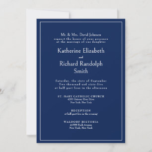 Invitation Mariage Formel Bleu Saphir Parents de la Mariée