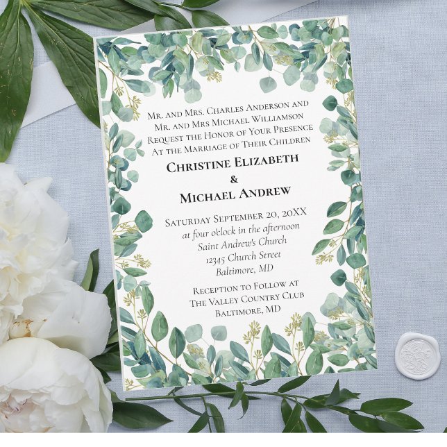 Invitation Mariage Formel Botanique de Verdure d'Eucalyptus (Créateur téléchargé)