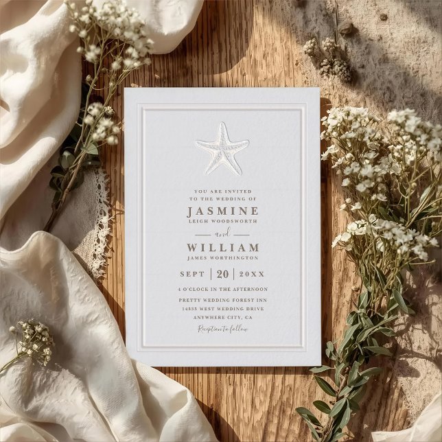 Invitation Mariage Formel de Code QR de Starfish en Relief Cô (Créateur téléchargé)