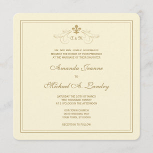 Invitation Mariage formel de Golden Fleur de Lis Scroll