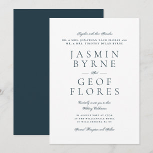 Invitation Mariage Formel Élégant Bleu Nuit et Blanc