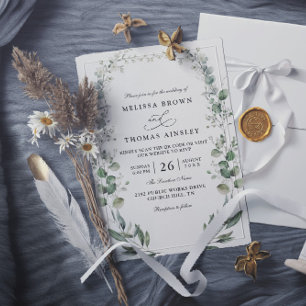 Invitation Mariage Formel Élégant Botanique Acrylique Code QR