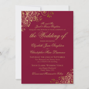 Invitation Mariage Formel Élégant Bourgogne & Or