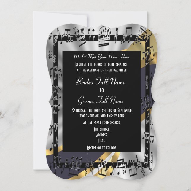 Invitation mariage formel élégant en or d'argent (Devant)