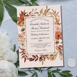 Invitation Mariage Formel Élégant Floral Feuilles d'Automne